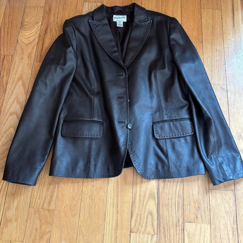 Women's Chocolate Brown Vintage Pendleton Leather Blazer Large